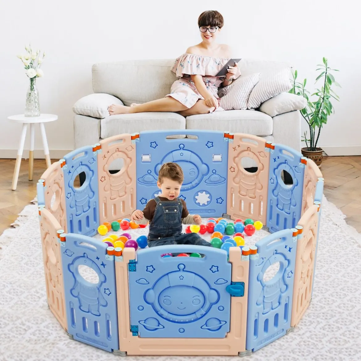 Laufgitter mit Tür und Spielzeugboard Baby Laufstall faltbar 30 x 61 cm