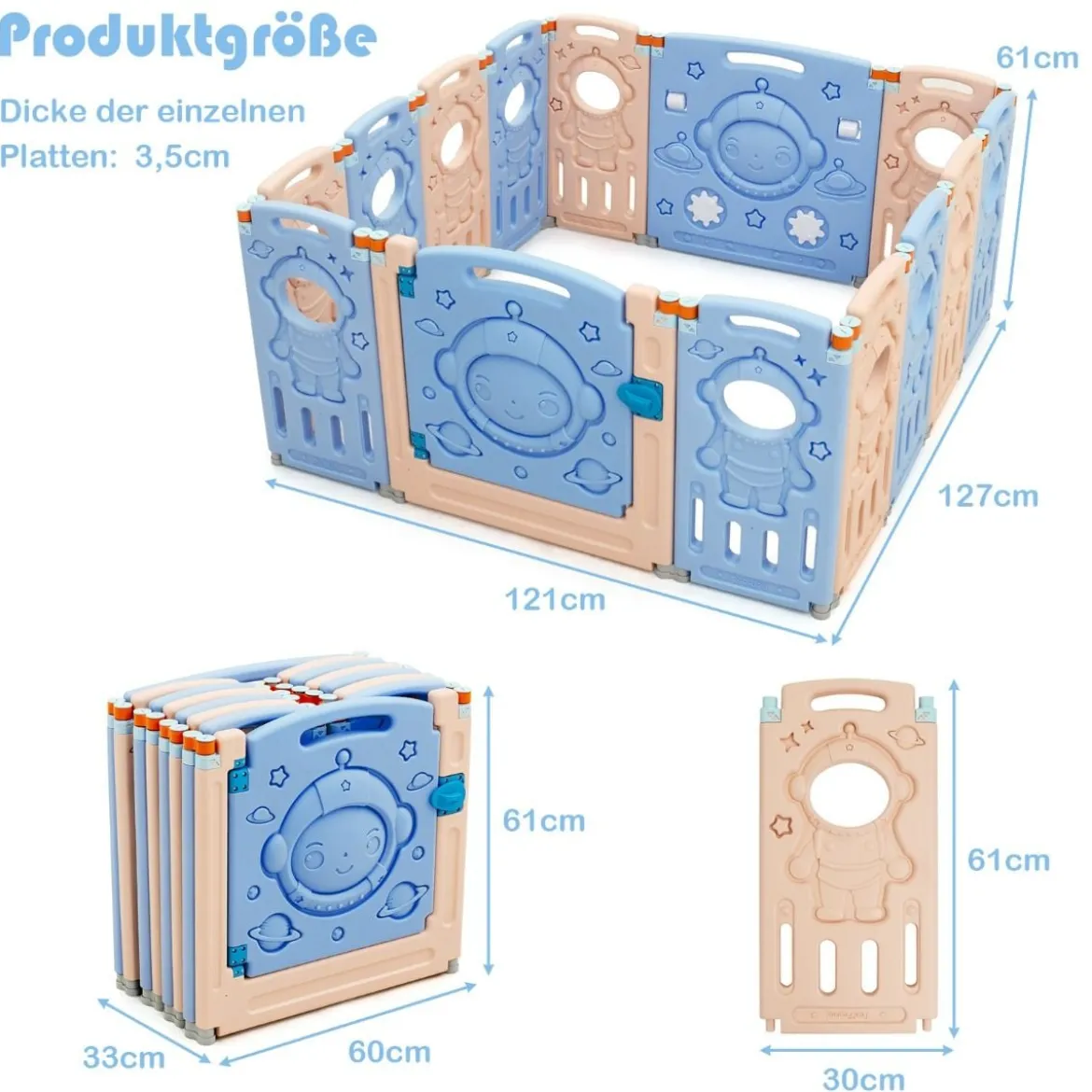 Laufgitter mit Tür und Spielzeugboard Baby Laufstall faltbar 30 x 61 cm