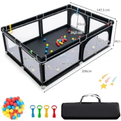 Laufgitterzaun Tragbarer Baby-Laufstall Spielbereich mit 50 Meeresbällen 205 x 147 x 68,5 cm
