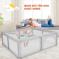Laufgitterzelt für Säuglinge und Kleinkinder Krabbelgitter mit 2 Türen Grau