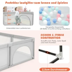 Laufgitterzelt für Säuglinge und Kleinkinder Krabbelgitter mit 2 Türen Grau