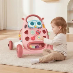 Lauflernhilfe Laufwagen mit abnehmbarem ovalem Spieler & Formen-Sortierer Lauflernwagen Rosa