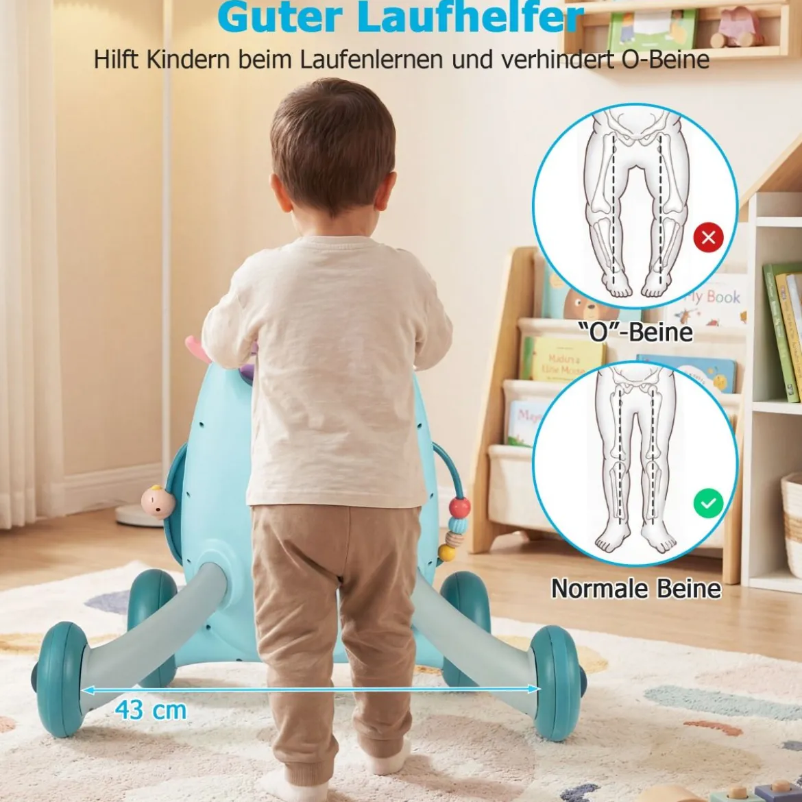 Lauflernhilfe Laufwagen mit abnehmbarem ovalem Spieler & Formen-Sortierer Lauflernwagen Blau