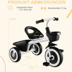 Laufrad Kinder Laufräder mit verstellbarem Sitz & 2 Körben vorne und hinten Blau/Rosa/Weiß