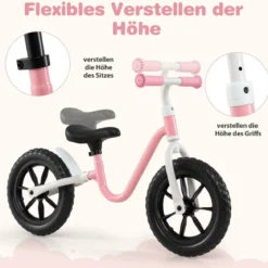Laufrad mit Lenkrad & Höhenverstellbarer Sattel Lauflernrad mit 12 Zoll Räder Laufräder Rosa