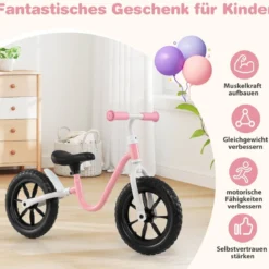 Laufrad mit Lenkrad & Höhenverstellbarer Sattel Lauflernrad mit 12 Zoll Räder Laufräder Rosa