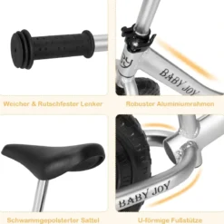 Laufrad mit verstellbarem Lenker & Sitz Balance Fahrrad ohne Pedal für 2-7 Jahre Jungen und Mädchen Silbern