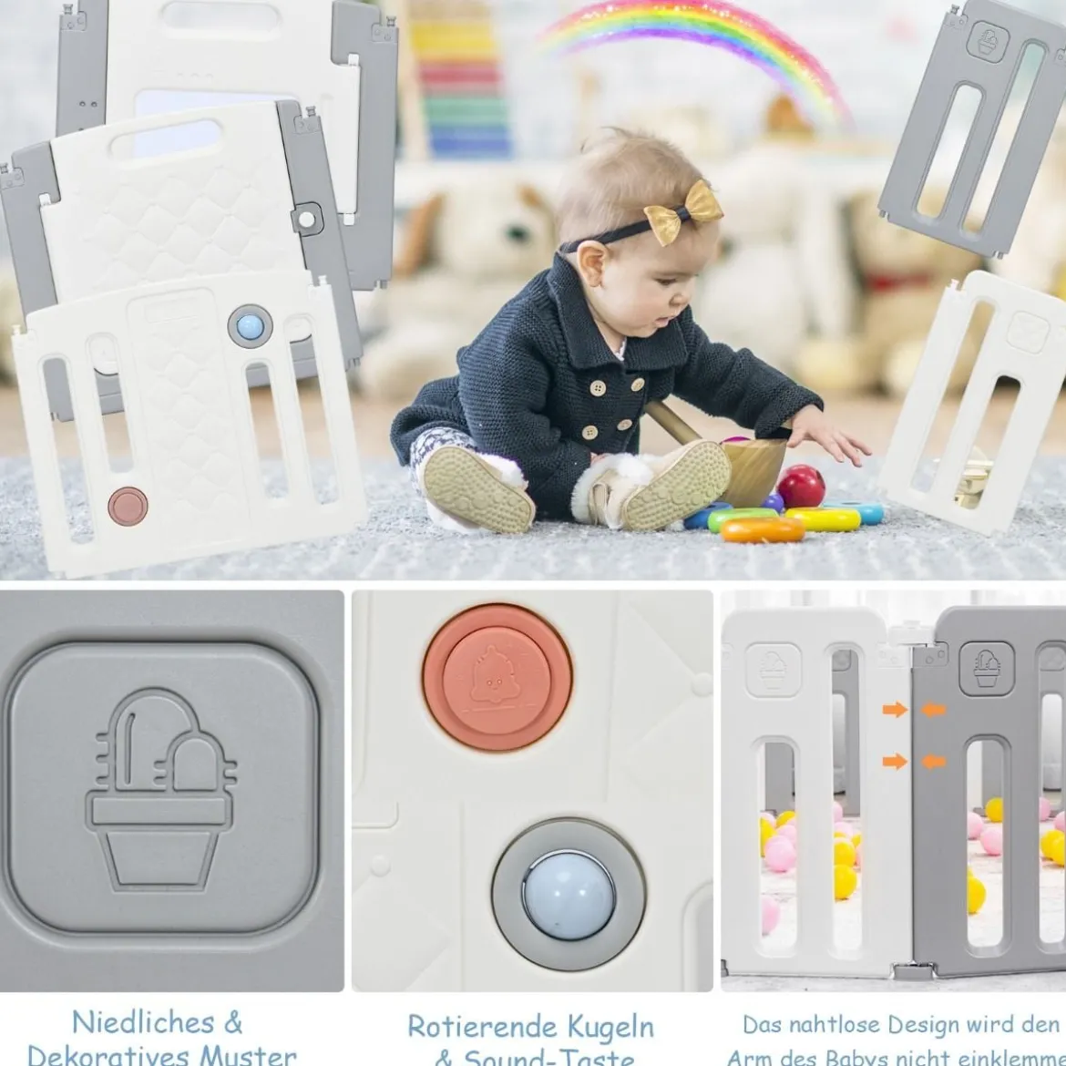 Laufstall Baby-Laufgitter mit Tür Spielpaneel & Sicherheitsschloss 146 x 182,5 x 64 cm