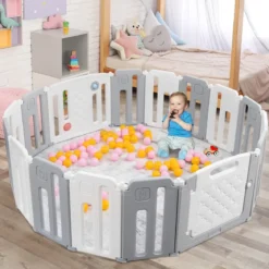 Laufstall Baby-Laufgitter mit Tür Spielpaneel & Sicherheitsschloss 146 x 182,5 x 64 cm