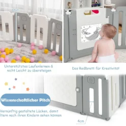 Laufstall Baby-Laufgitter mit Tür Spielpaneel & Sicherheitsschloss 146 x 182,5 x 64 cm