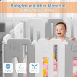 Laufstall Baby-Laufgitter mit Tür Spielpaneel & Sicherheitsschloss 146 x 182,5 x 64 cm