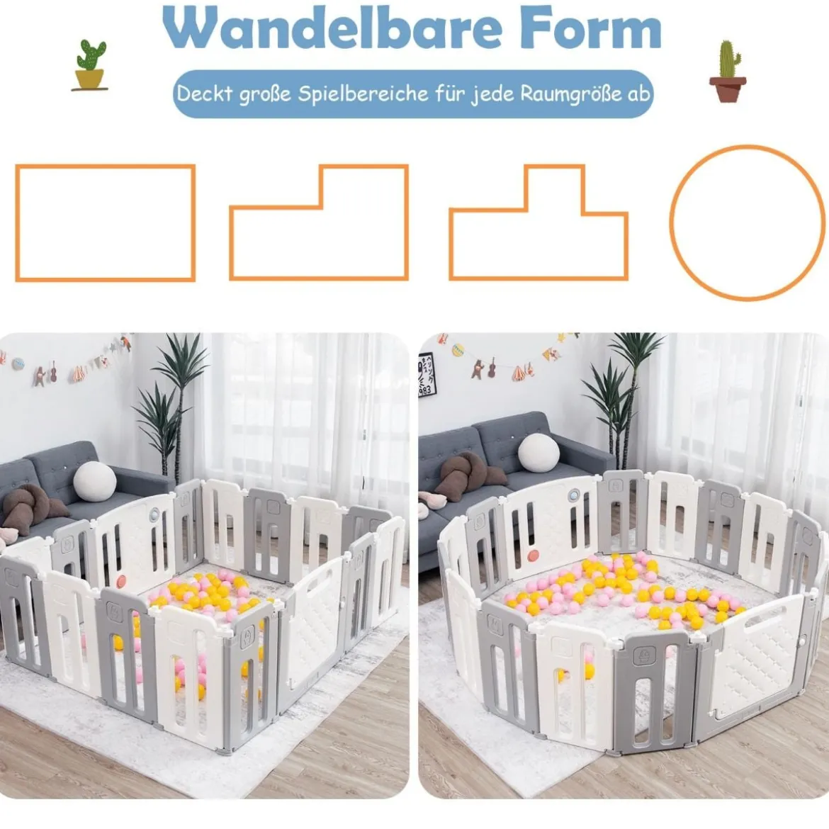 Laufstall Baby-Laufgitter mit Tür Spielpaneel & Sicherheitsschloss 146 x 182,5 x 64 cm