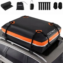 450L Auto Dachbox mit Anti-Rutsch-Matte & 6 Türhake & Schloss & Tragetasche Orange