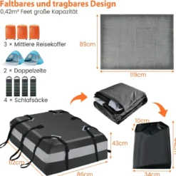 420 L Dachbox für Auto mit Zahlenschloss & 6 Türhaken & Anti-Rutsch-Matte Wasserdichter Dachkoffer