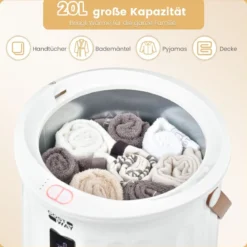 20L Deluxe Eimer Handtuchwärmer mit Timer & Tragbarem Griff & 20 L Kapazität Weiß 34 x 34 x 48cm
