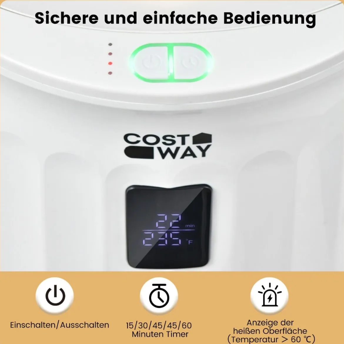 20L Deluxe Eimer Handtuchwärmer mit Timer & Tragbarem Griff & 20 L Kapazität Weiß 34 x 34 x 48cm