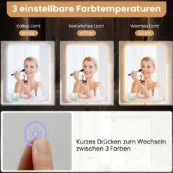 LED Badezimmer Spiegel mit Antibeschlag Dimmbares Beleuchtetes Schminkspiegel 70 x 50 cm