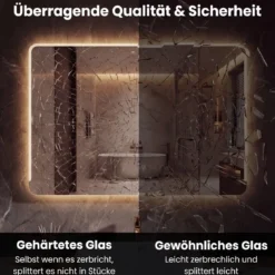 LED Badezimmer Spiegel mit 3-farbigen Lichtern & Antibeschlag Wandspiegel Schminkspiegel 80 x 60 cm