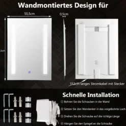LED-Badezimmerspiegel Wandmontierbarer Kosmetikspiegel 70 x 50 cm