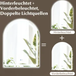 LED Badspiegel mit Beleuchtung 60 x 80 cm Badezimmerspiegel Anti-Beschlag Bogen Silber