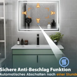 LED Badspiegel mit Beleuchtung 80 x 60 cm Badezimmerspiegel Anti-Beschlag Rechteckig