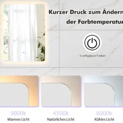 LED Badspiegel mit Beleuchtung & Touch Schalter & Memory Funktion Wandspiegel 70 x 50 cm