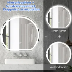 LED Badspiegel mit Beleuchtung Anti-Beschlag Badezimmerspiegel Wandspiegel dimmbar mit Touch-Schalter Silber