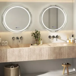 LED Badspiegel mit Beleuchtung & Uhr & Touchschalter Anti-Beschlag Badezimmerspiegel