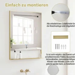 LED Badspiegel mit 3 Lichtfarben & Einstellbare Helligkeit Wandmontierter Schminkspiegel 80 x 60 cm