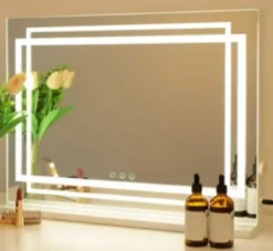 LED Beleuchteter Schminkspiegel mit 3-farbigen Dimmbaren Modi & Smart-Touch-Steuerung 58 x 12 x 48 cm