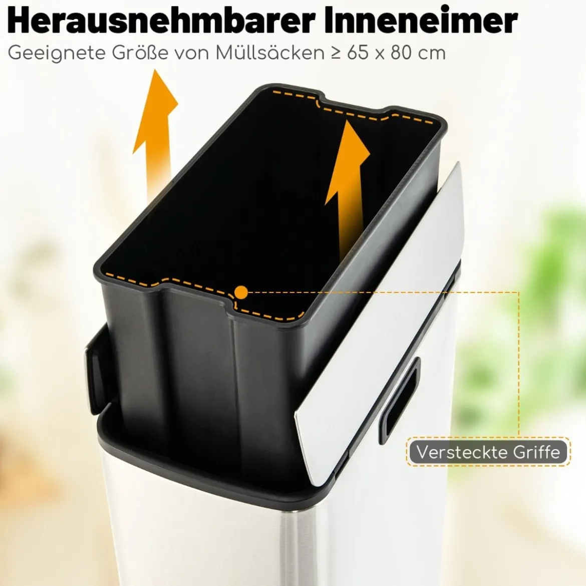 46L Edelstahl-Abfalleimer mit Soft-Closing-Schwingdeckeln & Inneneimer Schlanker Trittabfalleimer