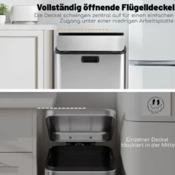 46L Edelstahl-Abfalleimer mit Soft-Closing-Schwingdeckeln & Inneneimer Schlanker Trittabfalleimer