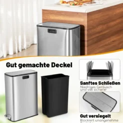 46L Edelstahl-Abfalleimer mit Soft-Closing-Schwingdeckeln & Inneneimer Schlanker Trittabfalleimer