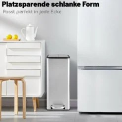46L Edelstahl-Abfalleimer mit Soft-Closing-Schwingdeckeln & Inneneimer Schlanker Trittabfalleimer