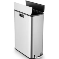46L Edelstahl-Abfalleimer mit Soft-Closing-Schwingdeckeln & Inneneimer Schlanker Trittabfalleimer