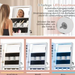 LED Schmuckschrank mit Ganzkörperspiegel und Schminkspiegel 41 x 37 x 156 cm Weiß
