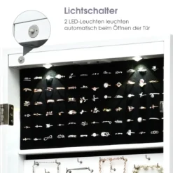 LED Schmuckschrank mit Ganzkörperspiegel Tür- und Wandmontage 37 x 9.5 x 108 cm Weiß
