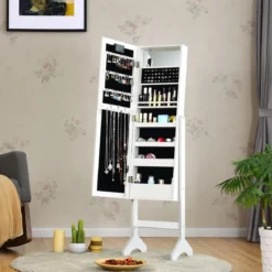 18 LED-Schmuckschrank neigungsverstellbar Schmuckregal Spiegelschrank für Makeup Weiß