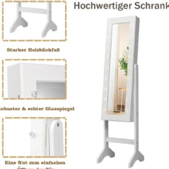 18 LED-Schmuckschrank neigungsverstellbar Schmuckregal Spiegelschrank für Makeup Weiß