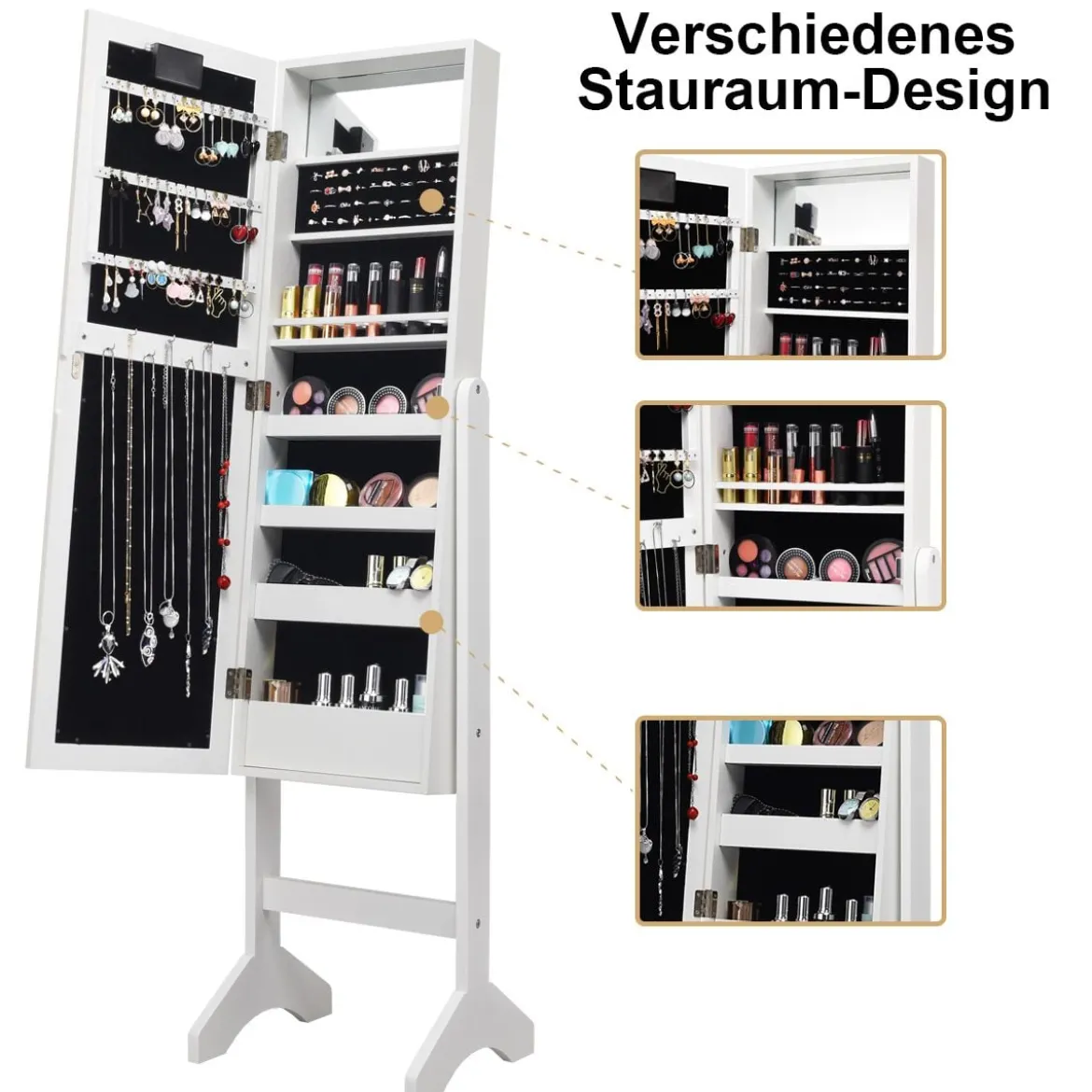 18 LED-Schmuckschrank neigungsverstellbar Schmuckregal Spiegelschrank für Makeup Weiß