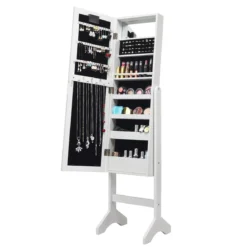 18 LED-Schmuckschrank neigungsverstellbar Schmuckregal Spiegelschrank für Makeup Weiß