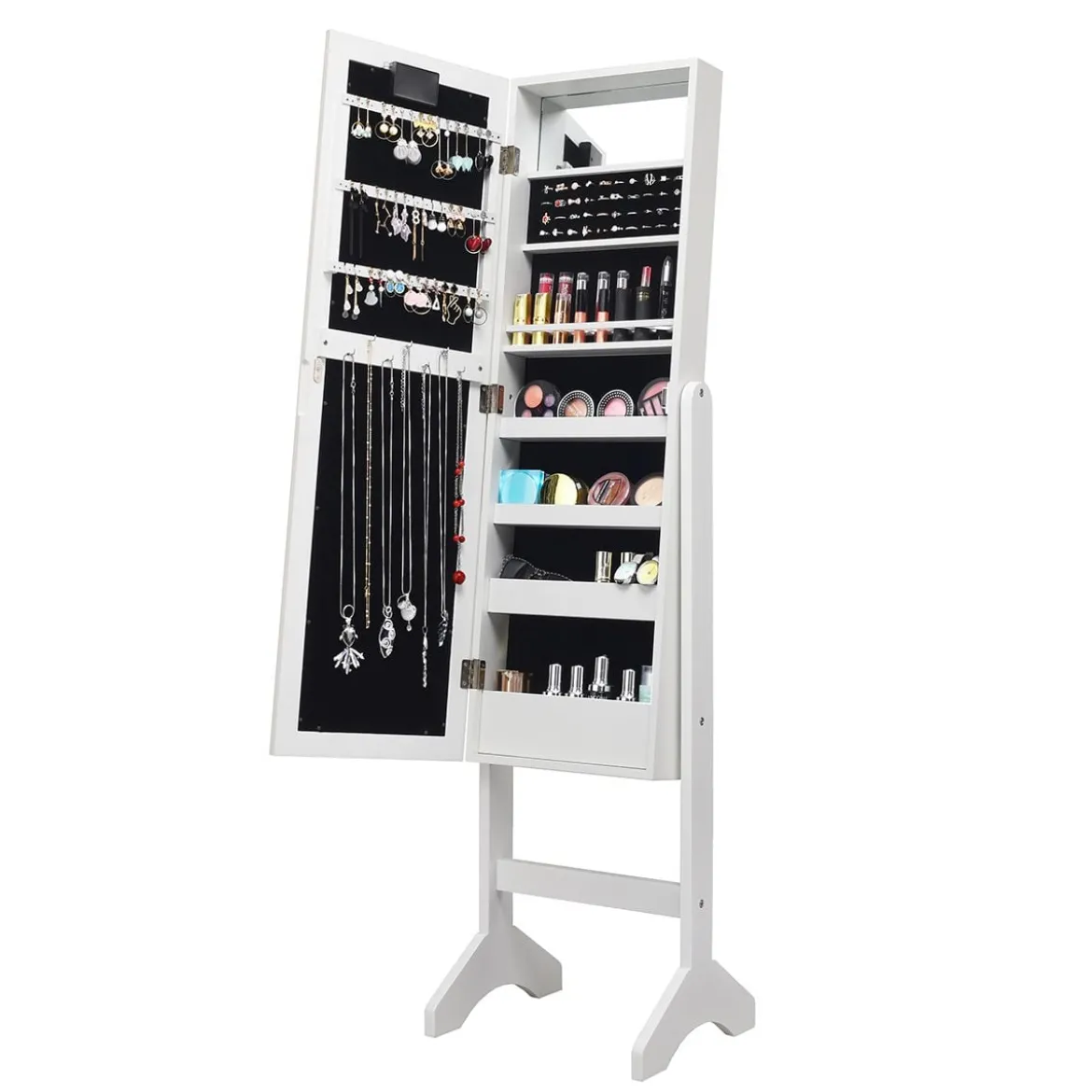 18 LED-Schmuckschrank neigungsverstellbar Schmuckregal Spiegelschrank für Makeup Weiß