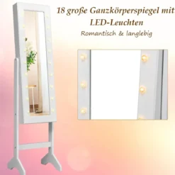 18 LED-Schmuckschrank neigungsverstellbar Schmuckregal Spiegelschrank für Makeup Weiß
