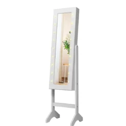 18 LED-Schmuckschrank neigungsverstellbar Schmuckregal Spiegelschrank für Makeup Weiß