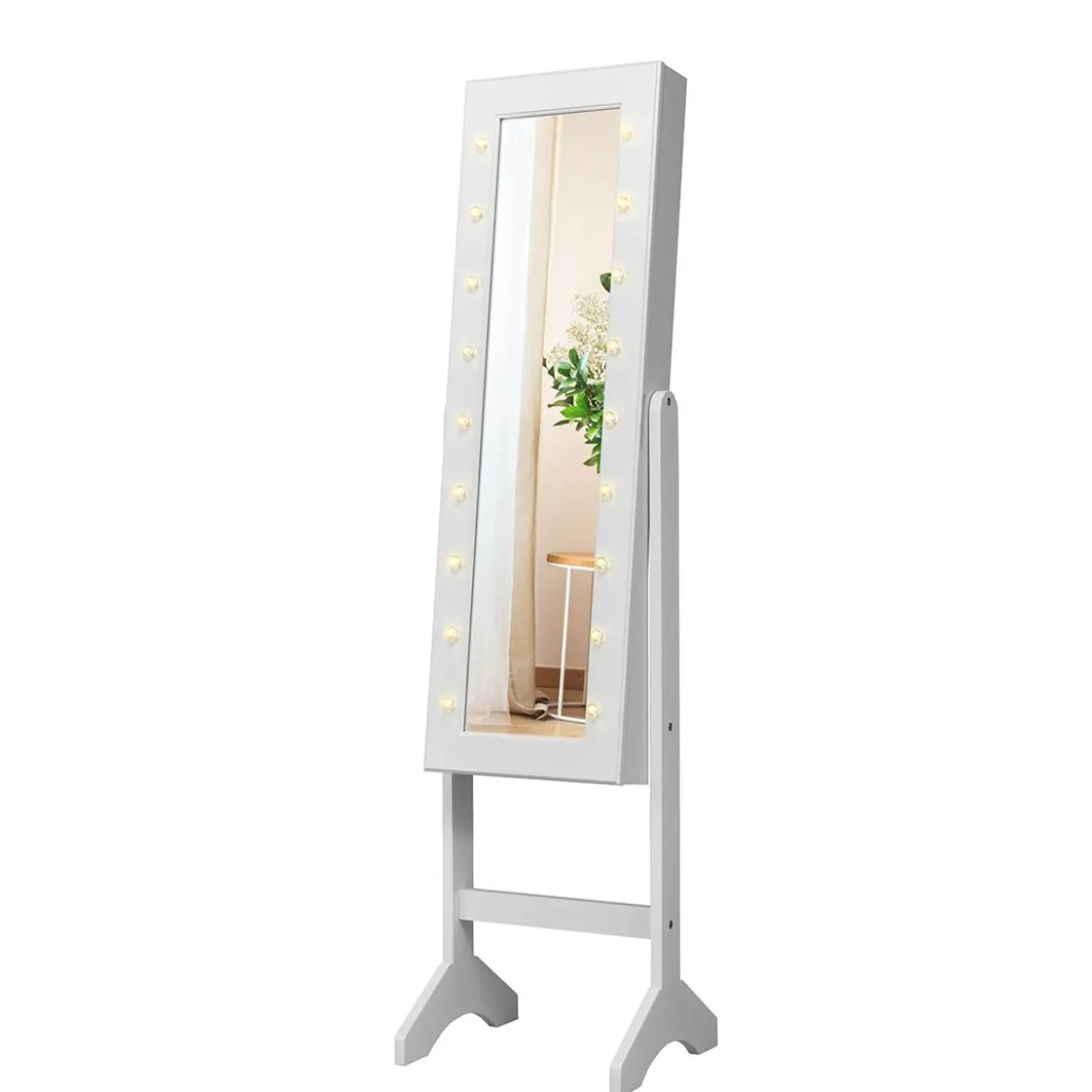 18 LED-Schmuckschrank neigungsverstellbar Schmuckregal Spiegelschrank für Makeup Weiß