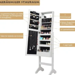18 LED-Schmuckschrank neigungsverstellbar Schmuckregal Spiegelschrank für Makeup Weiß