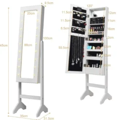 18 LED-Schmuckschrank neigungsverstellbar Schmuckregal Spiegelschrank für Makeup Weiß