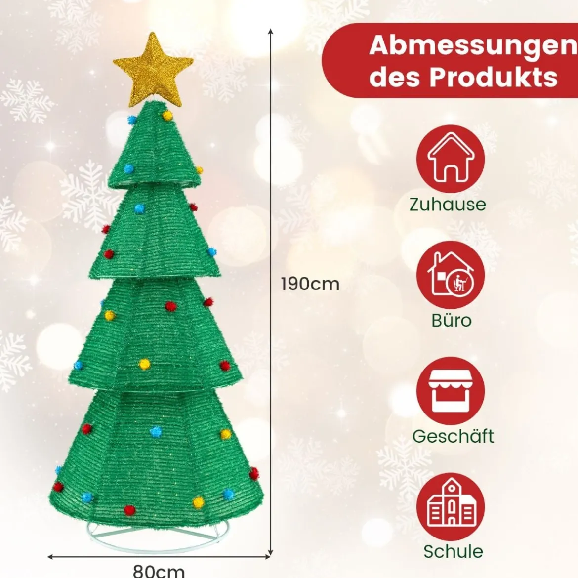 LED Weihnachtsbaum künstlich 190cm beleuchteter Tannenbaum mit 200 LED-Lichern