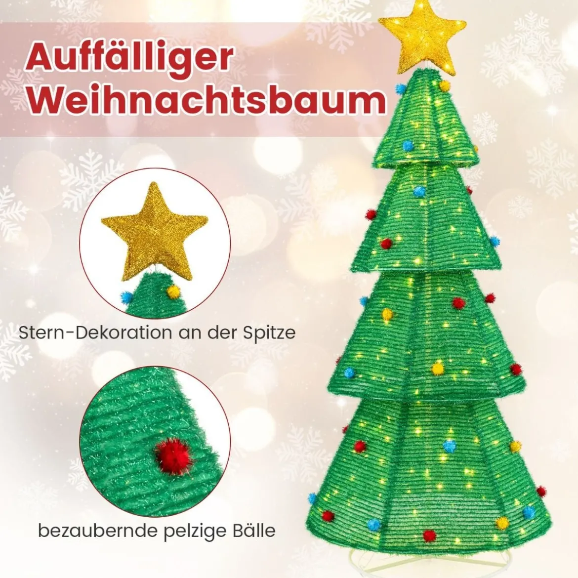 LED Weihnachtsbaum künstlich 190cm beleuchteter Tannenbaum mit 200 LED-Lichern