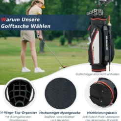 Leichte Golfschlägertasche mit 14-fach-Unterteilung in Voller Länge Schwarz